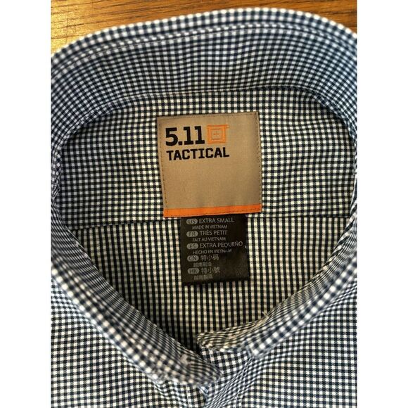 5.11 511 Tactical Mens XS Long Sleeve Alpha Flex Dress Button Down Gingham Blue - Picture 6 of 8